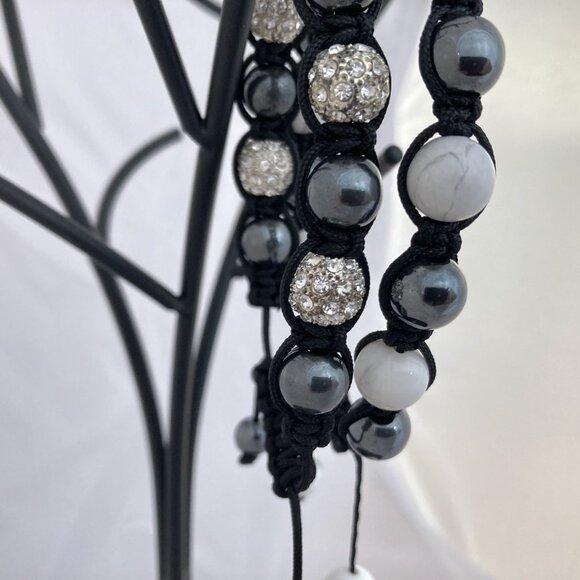 Semi-precious Stone and Cord Bracelets - Black, Grey & White - Picture 8 of 8